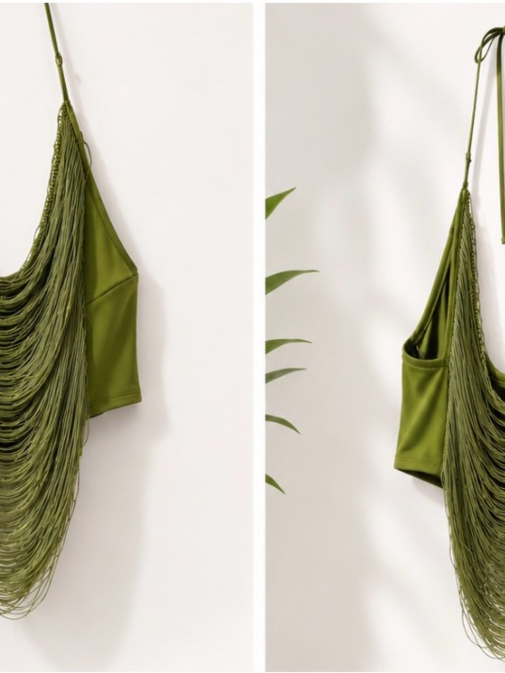 EDIKTED Olive Draped Fringe Halter Cami - Picture 2 of 2